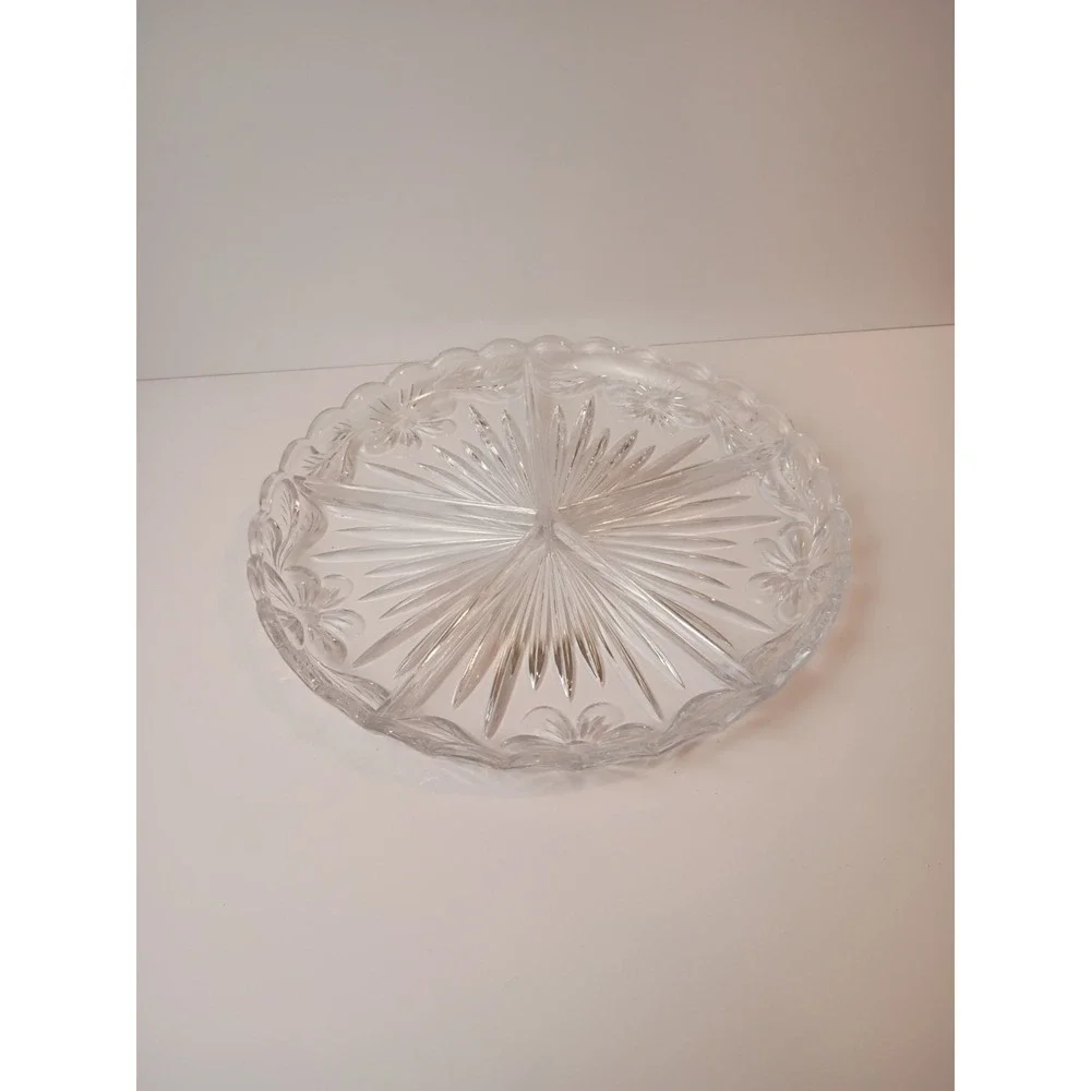 Vintage German Crystal Relish Dish Divided Snack Tray Clear Large 12 3/8